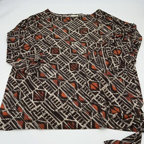 Chico's Tops - Chicos Ladies 3/XL Pullover Blouse Side Tie Geometric Pattern Orange & Brown